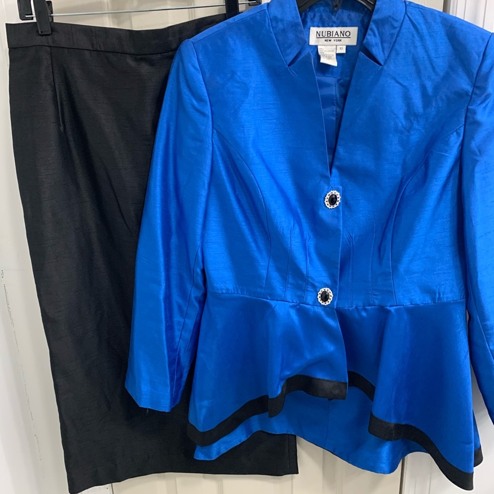 Women royal blue and black suit and skirt